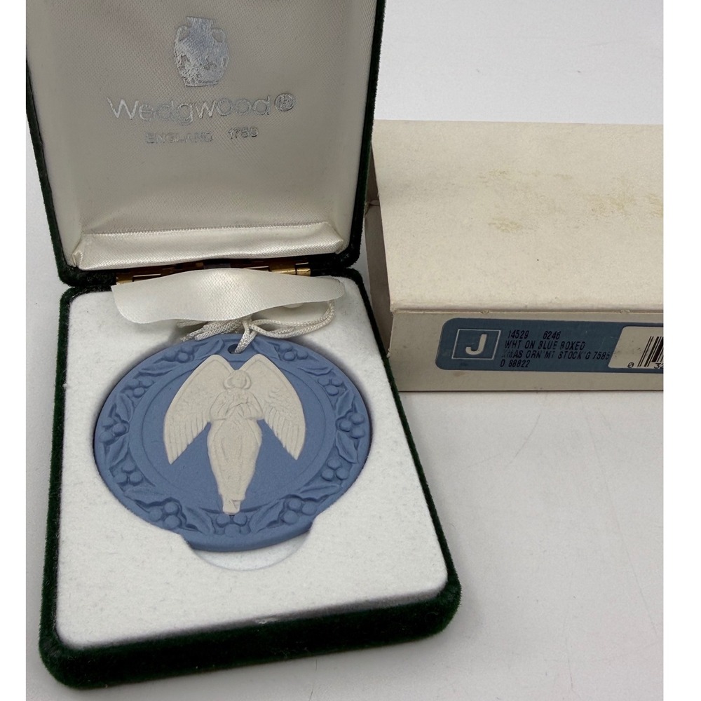 Wedgwood Jasperware Blue Angel Christmas Ornament 1989 England Original Box